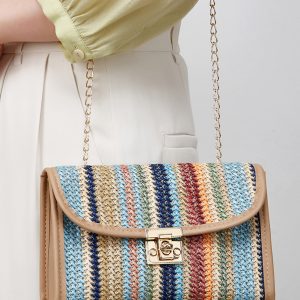 Azariah Striped Crochet Flapped Bags by Threaded Pear