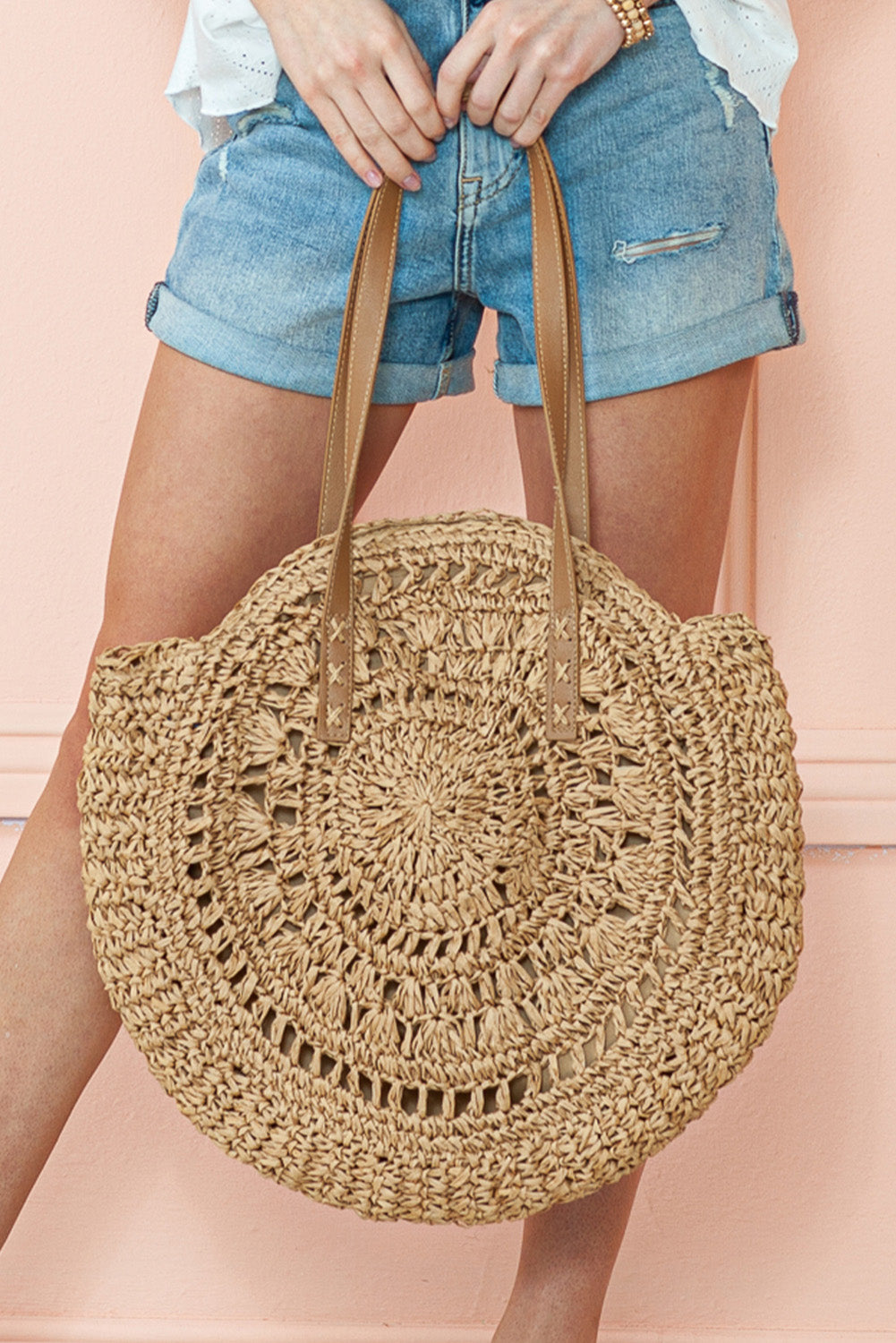 Mavis Bohemian Straw Woven Round Bags by Threaded Pear