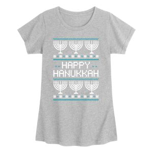 Instant Message - Happy Hanukkah Ugly Style - Youth Girls Short Sleeve T-shirt