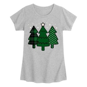 Instant Message - Pattern Filled Christmas Trees - Youth Girls Short Sleeve T-shirt