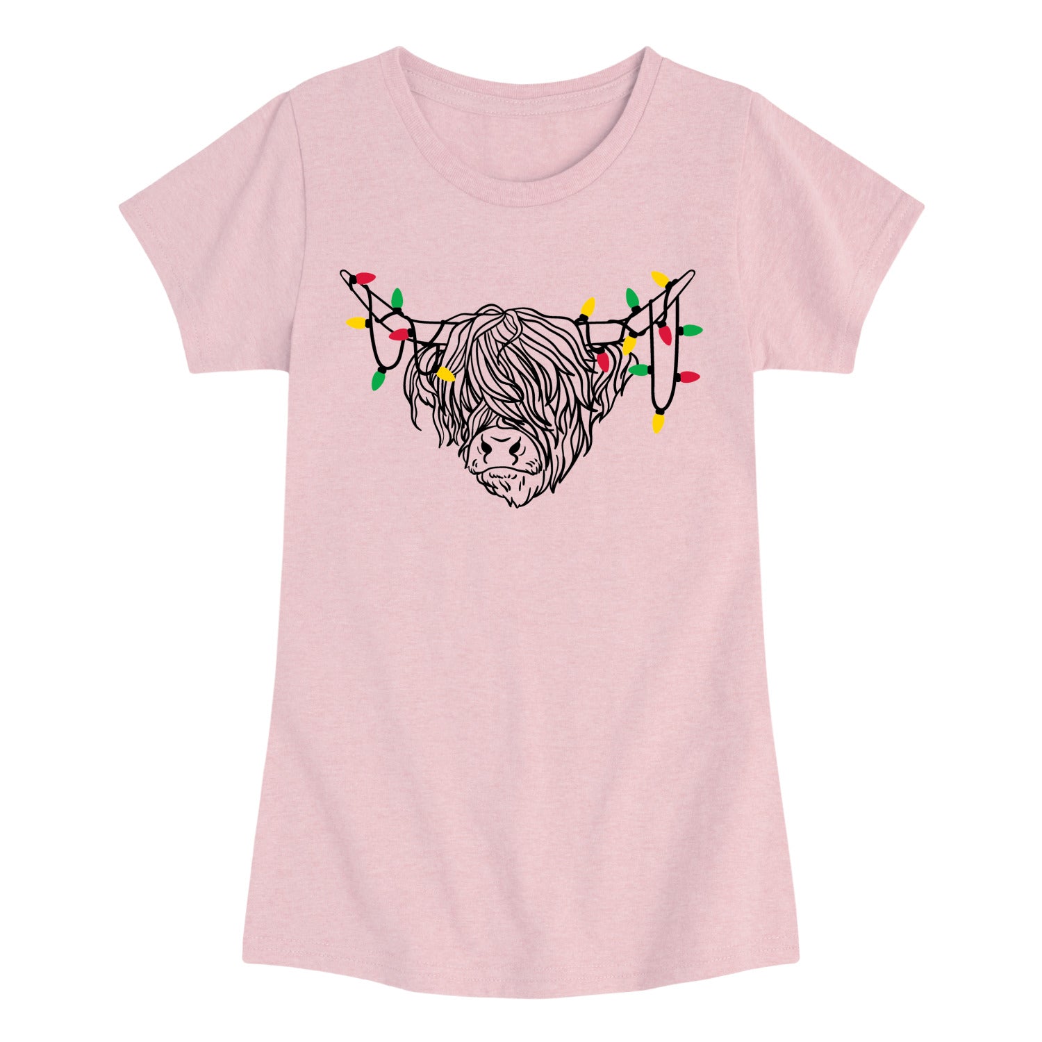 Instant Message - Christmas Highland Cow - Youth Girls Short Sleeve T-shirt - Image 2