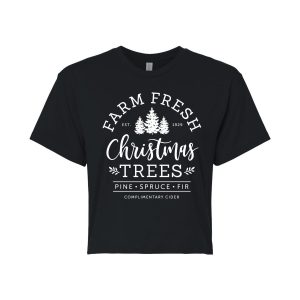 Instant Message - Farm Fresh Christmas Trees - Juniors Cropped Short Sleeve Graphic T-shirt