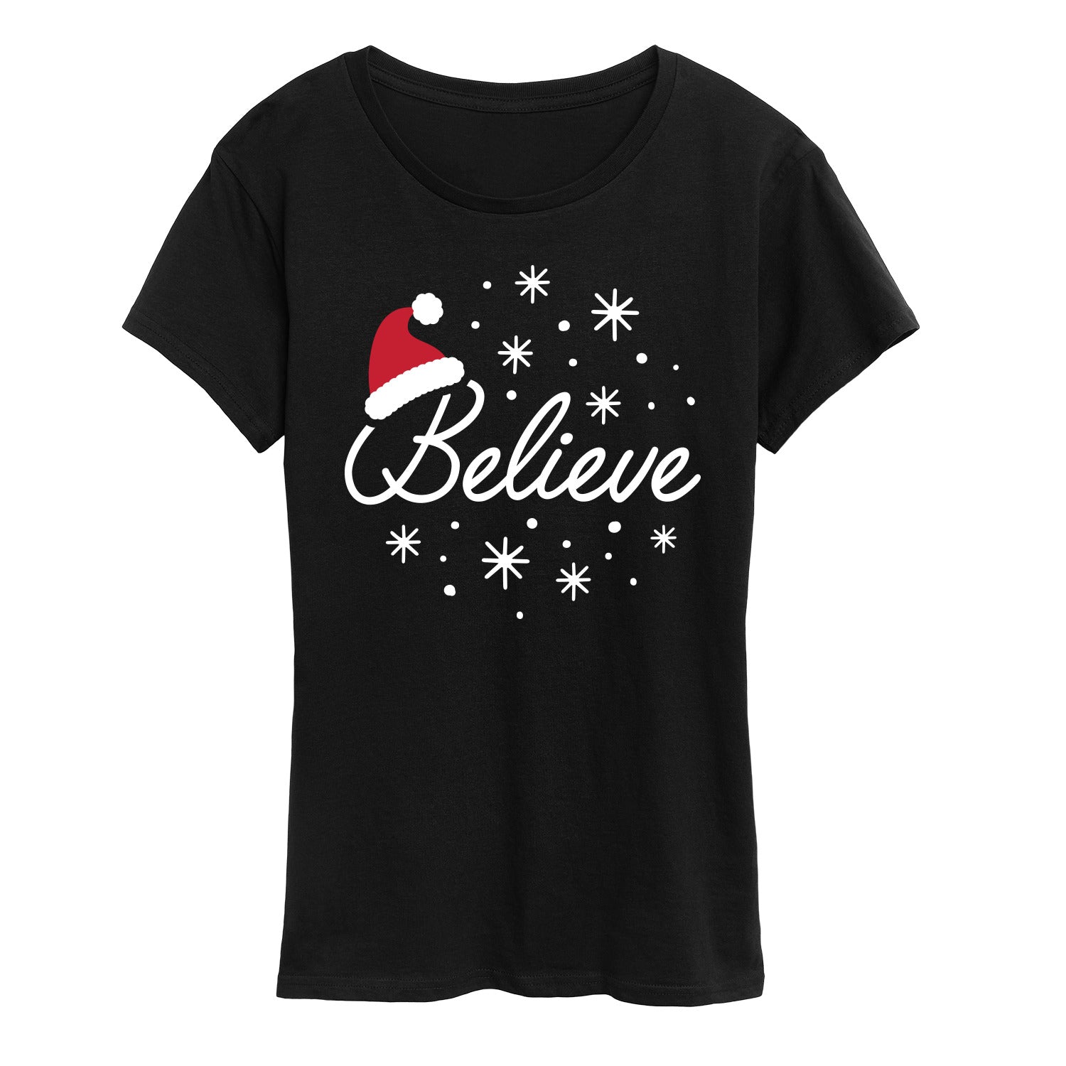 Instant Message - Believe Santa Hat - Women's Short Sleeve Graphic T-Shirt