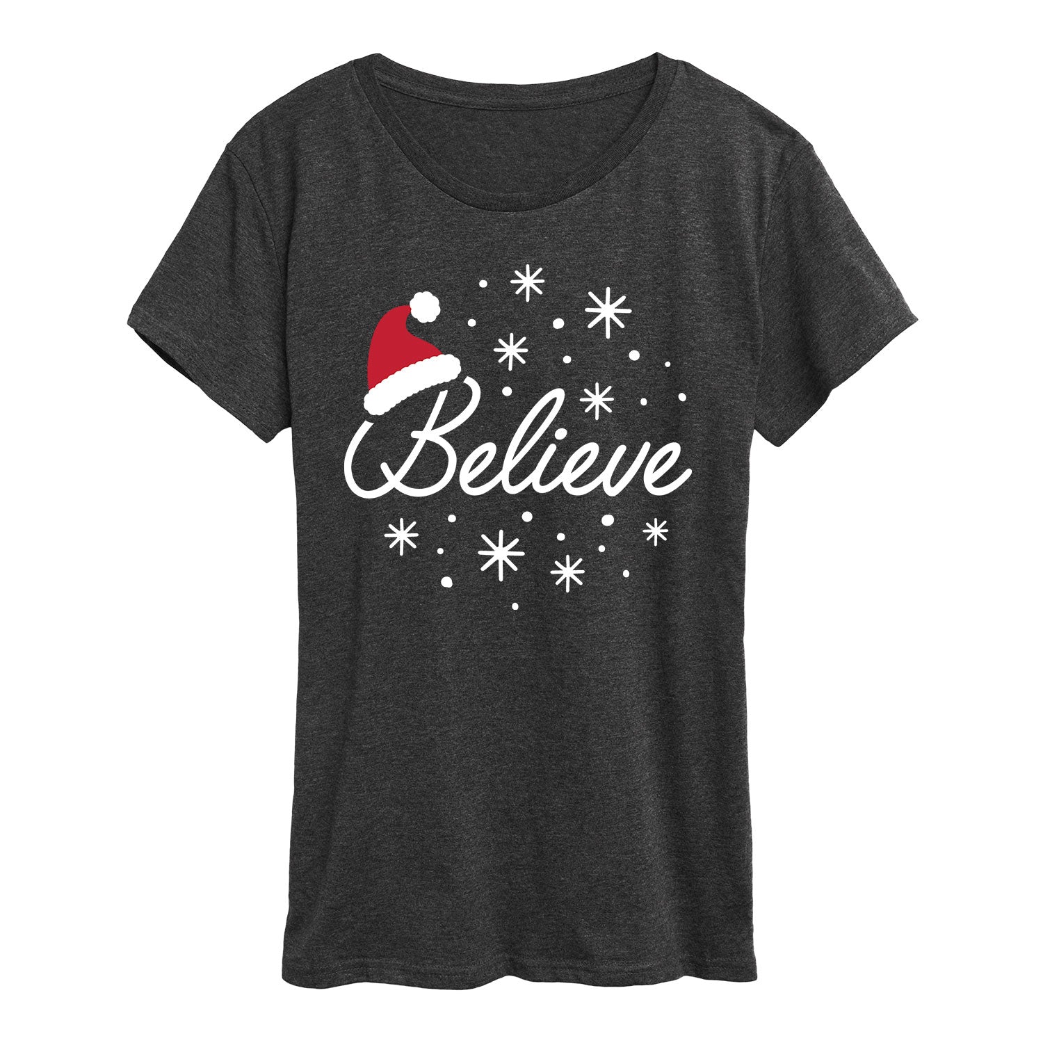 Instant Message - Believe Santa Hat - Women's Short Sleeve Graphic T-Shirt - Image 2