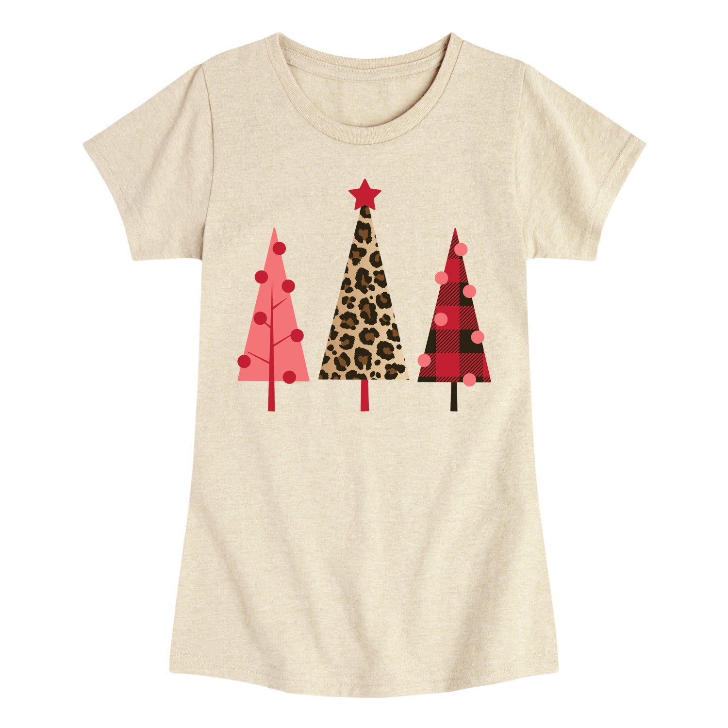 Instant Message - Leopard Print Christmas Trees - Youth Girls Short Sleeve T-shirt