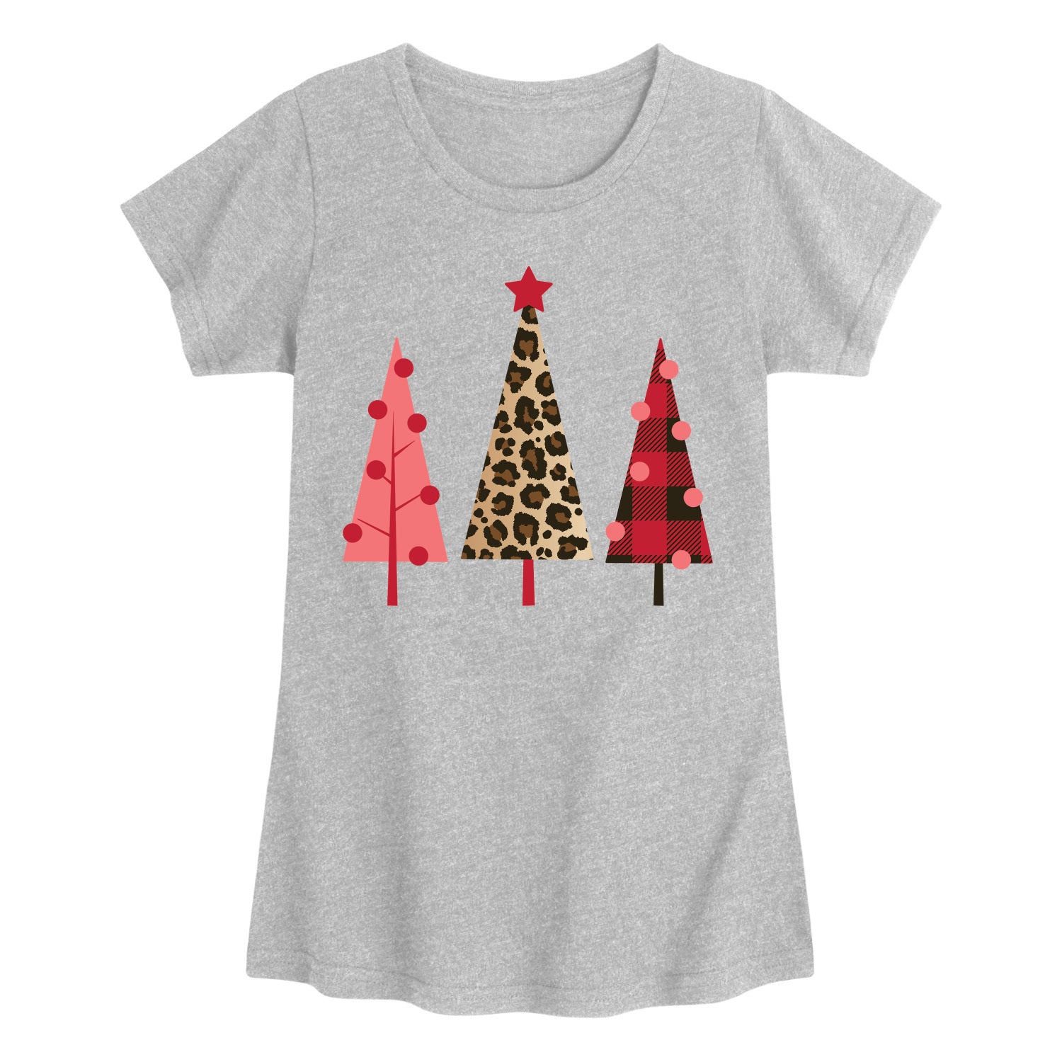 Instant Message - Leopard Print Christmas Trees - Youth Girls Short Sleeve T-shirt - Image 2