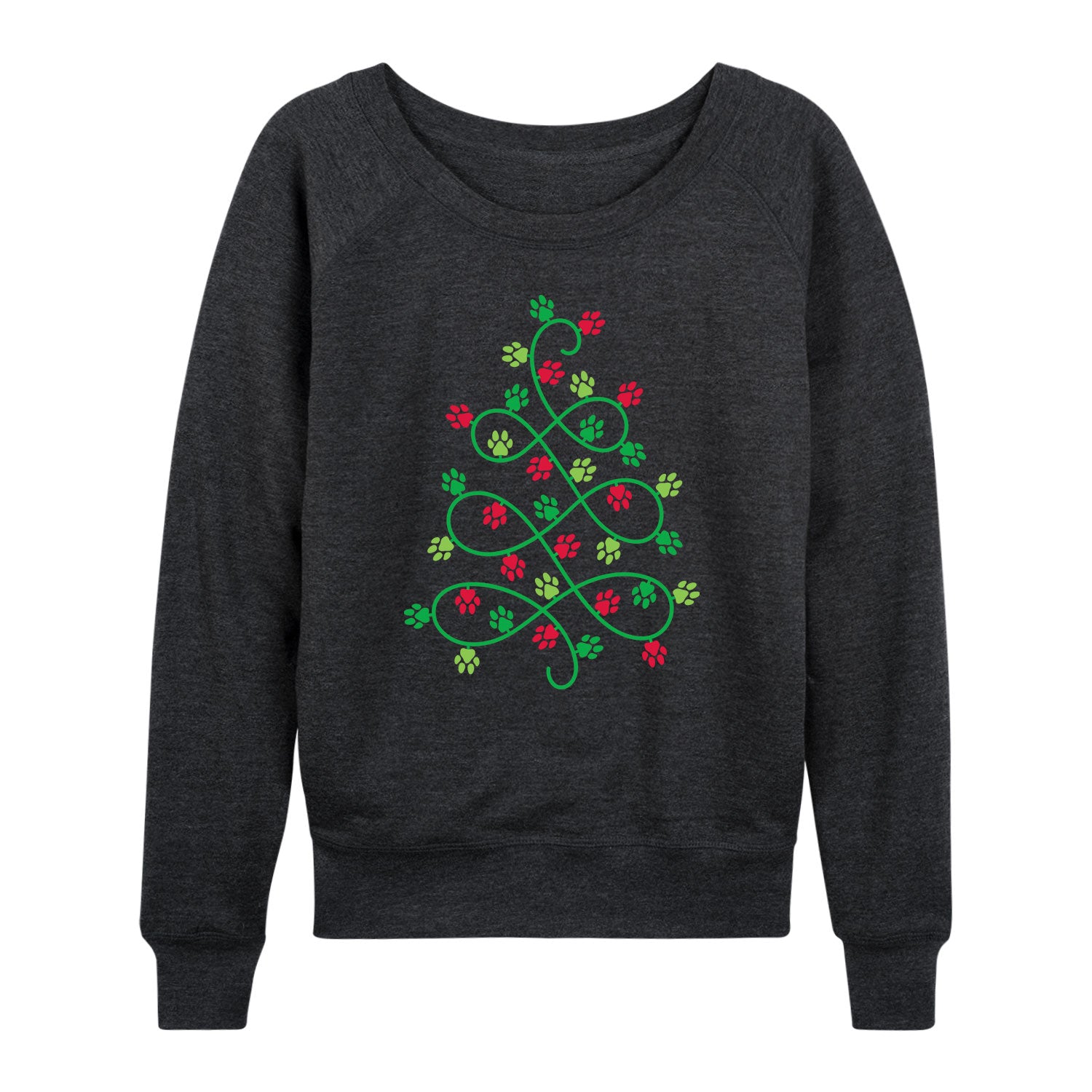 Instant Message - Paw Print Christmas Tree - Womens French Terry Pullover Long Sleeve Shirt