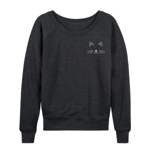 Instant Message - Cat Face - Women's French Terry Long Sleeve Pullover