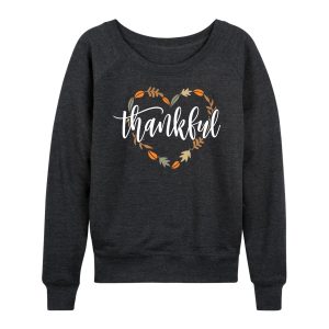 Instant Message - Thankful Leaf Heart - Women's French Terry Long Sleeve Pullover