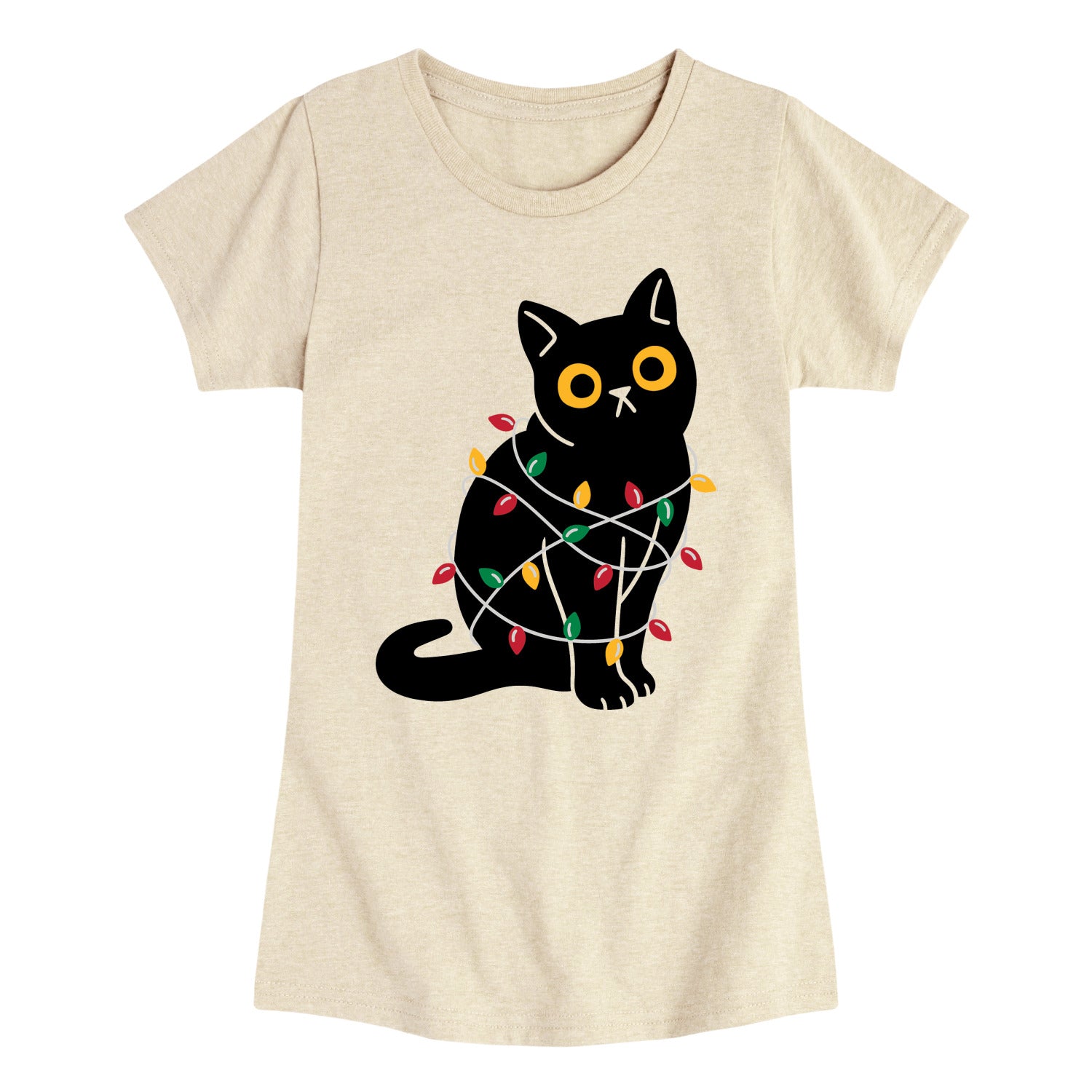 Instant Message - Cat Wrapped in Christmas Lights - Youth Girls Short Sleeve T-shirt