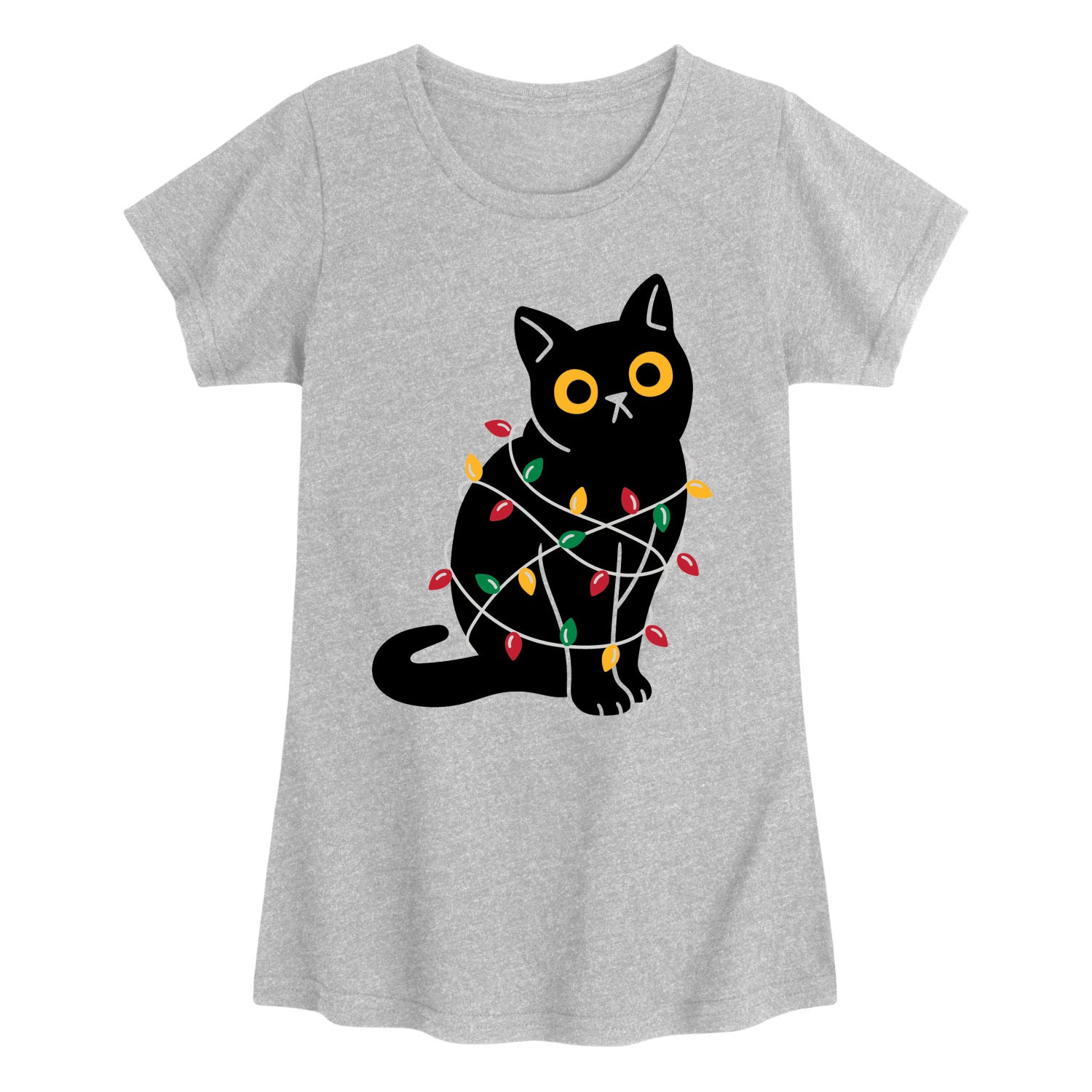 Instant Message - Cat Wrapped in Christmas Lights - Youth Girls Short Sleeve T-shirt - Image 2