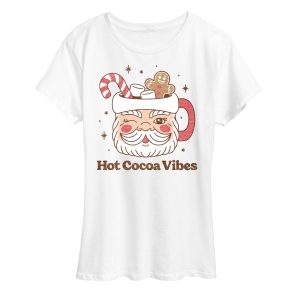Instant Message - Hot Cocoa Vibes Retro Santa Mug Christmas- Women's Short Sleeve Graphic T-Shirt