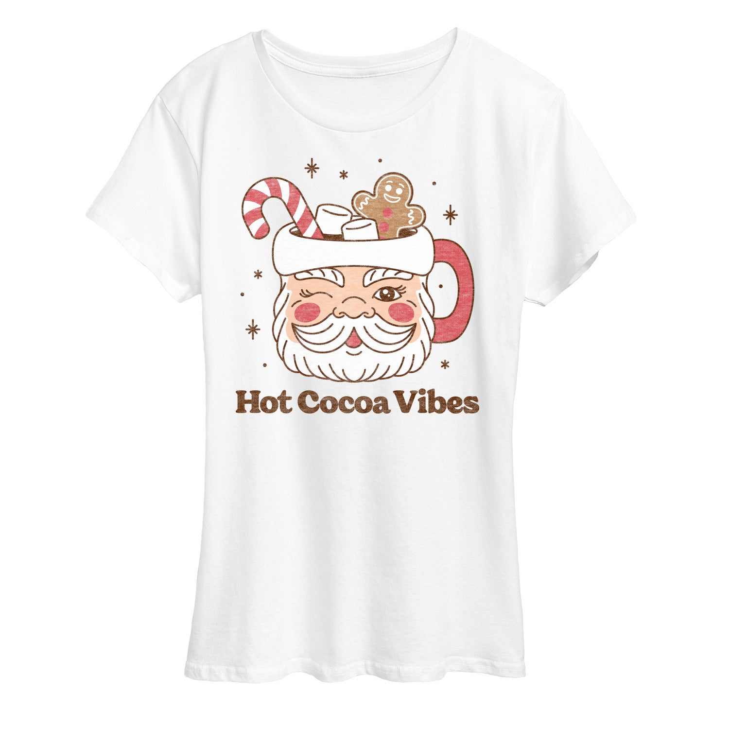 Instant Message - Hot Cocoa Vibes Retro Santa Mug Christmas- Women's Short Sleeve Graphic T-Shirt