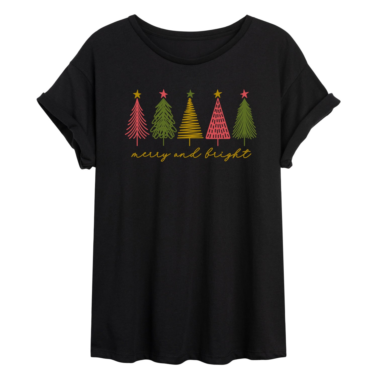 Instant Message - Merry And Bright Christmas Trees - Womens Graphic T-shirt