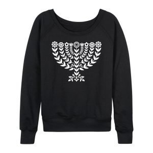 Instant Message - Floral Menorah - Women's French Terry Long Sleeve Pullover
