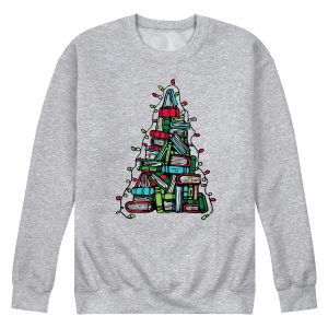 Instant Message - Book Christmas Tree - Men's Long Sleeve Crew Fleece Sweatshirt
