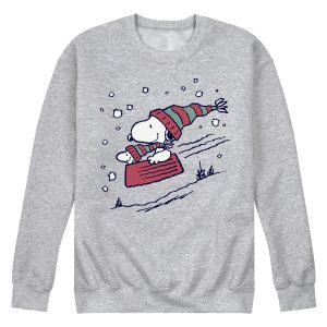 Peanuts - Snoopy Sledding - Men's Crew Neck Fleece Pullover