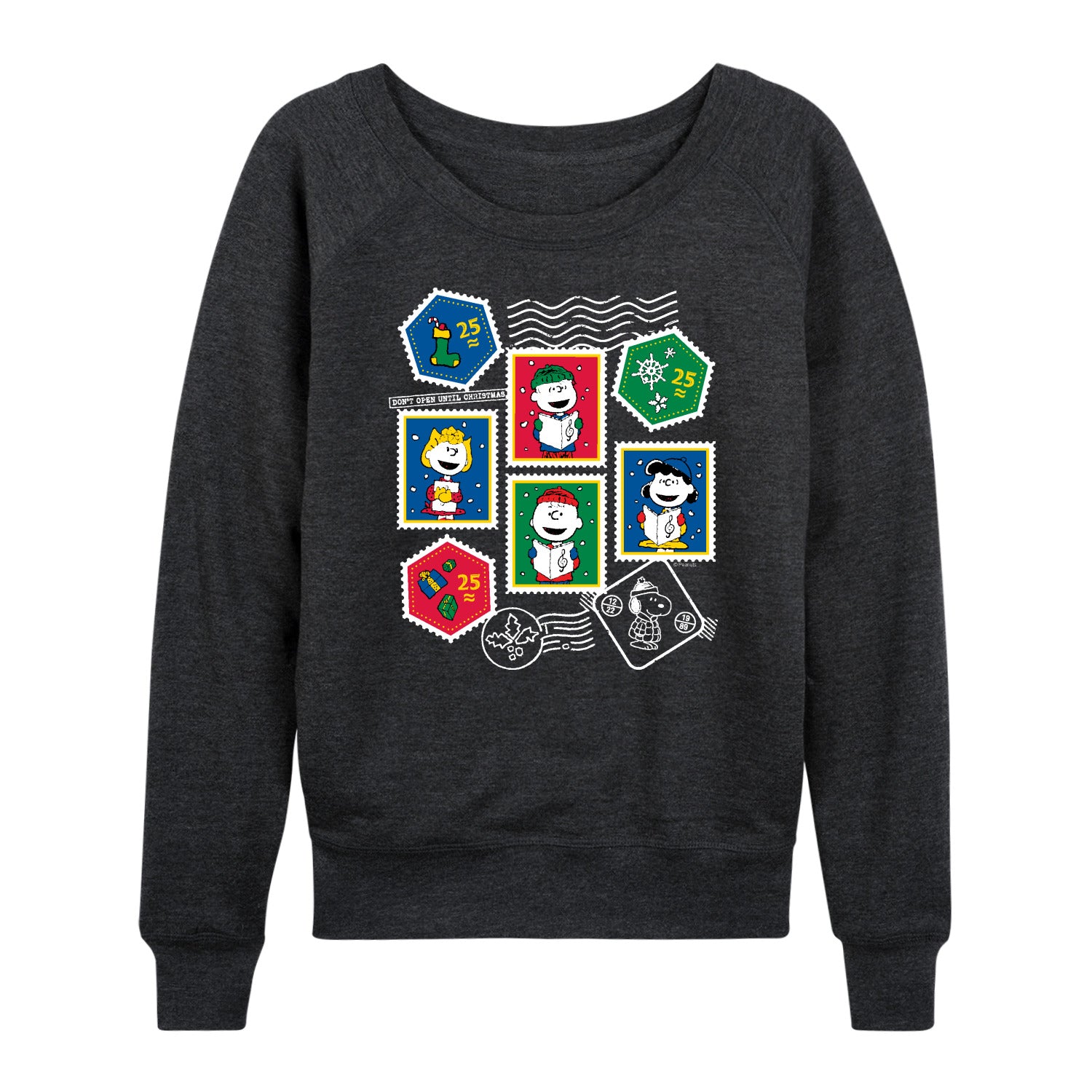 Peanuts - Christmas Stamps - Women's French Terry Long Sleeve Pullover - Image 2