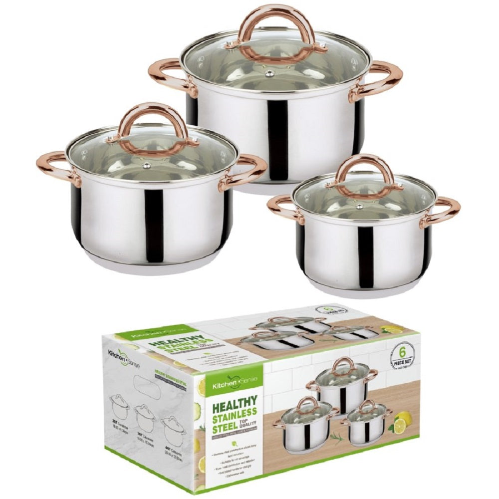 J&V Textiles 6-Piece Stainless Steel Casserole Set Pots and Lids - Image 2