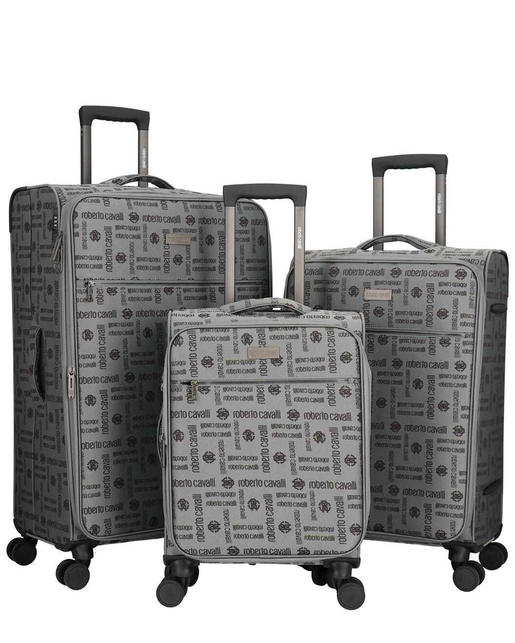 Roberto Cavalli Luxury 3 Piece Luggage Set. Expandable Hard Shell Suitcases with 8 Spinner Wheels