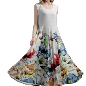 Lily by Firmiana Women's Sleeveless Dress with Pleated Skirt Multicolor Floral Abstract