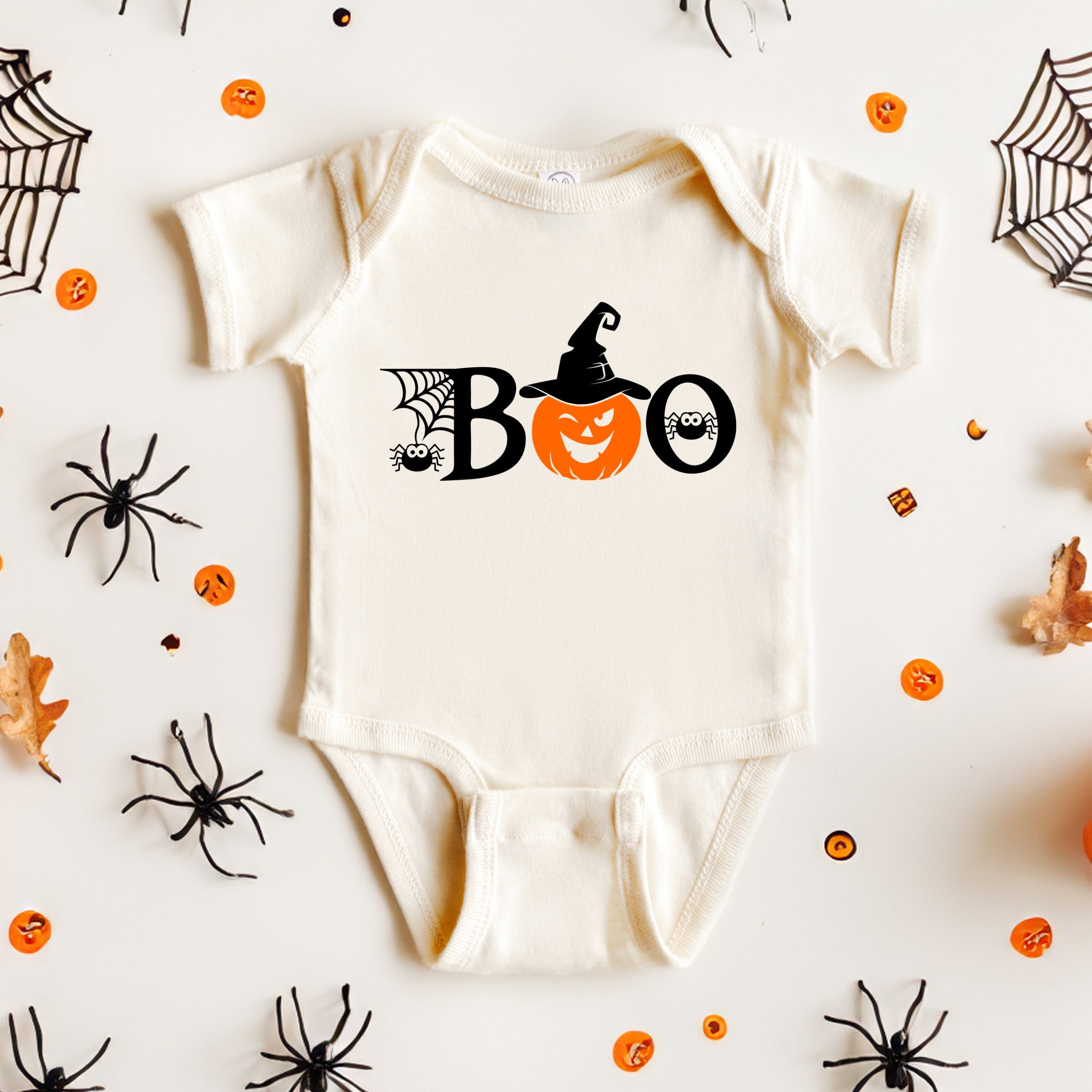 The Juniper Shop Baby Boo Pumpkin Graphic Short Sleeve Onesie - Image 3