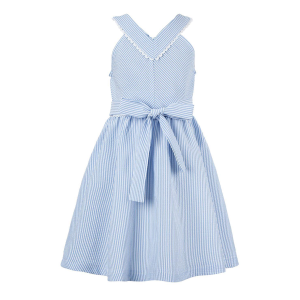 Sunshine Swing Girl's Stripe Bow-Accent Sleeveless A-Line Dress
