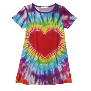 Sunshine Swing Girl's Tie-Dye Heart Print Shift Dress