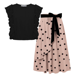 Trend Blossoms Girl's Ruffle-Accent Sleeveless Top & Polka Dot Print Maxi Skirt