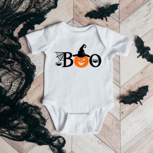 The Juniper Shop Baby Boo Pumpkin Graphic Short Sleeve Onesie