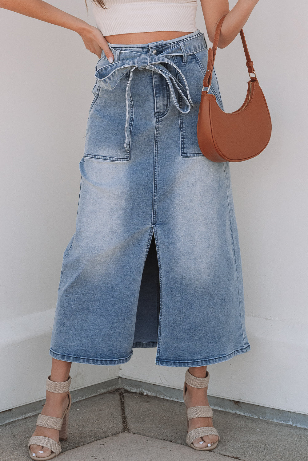 Ariah High Waist Midi Denim Skirt by Threaded Pear - Image 4