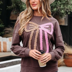 Callie Terry Bow Pattern Drop Shoulder Sweatshirt by Threaded Pear