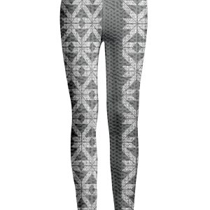 Lily by Firmiana Women's Medium Rise Printed Legging Gray & White Nordic Snowflake Print
