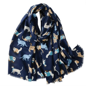 Blue Summer Scarf with Happy Cats