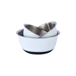 Fox Run White Stainless Steel Mixing Bowl With Non-Skid Base. Set of 3 Nesting Mixing Bowls. 2.75. 4.25. and 6.25 Quarts
