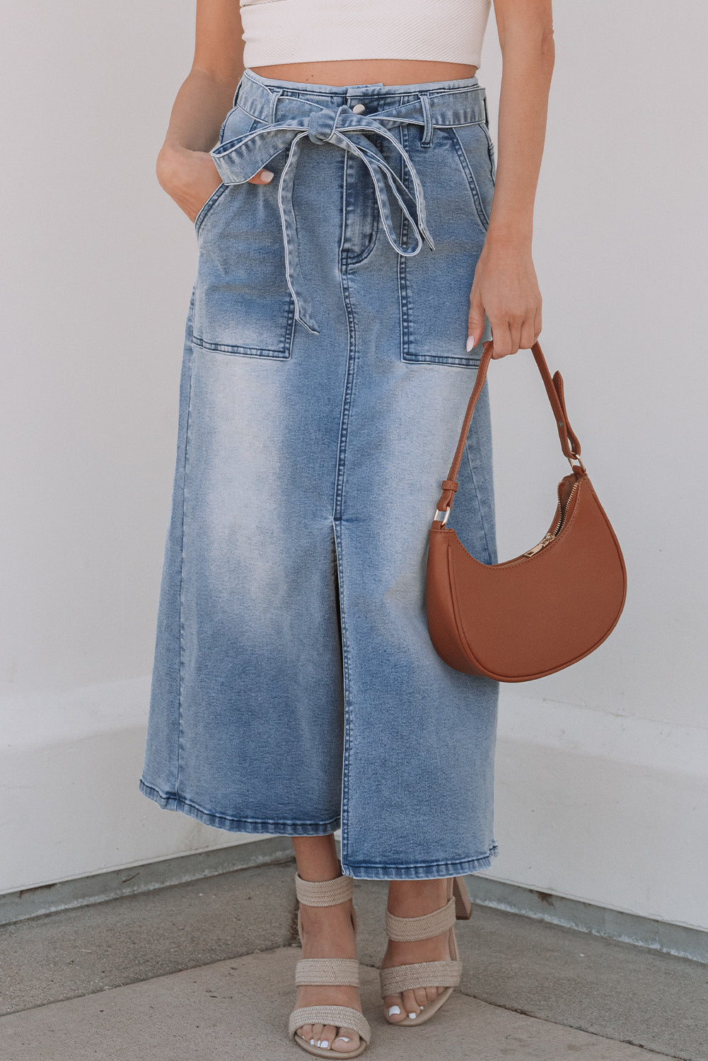 Ariah High Waist Midi Denim Skirt by Threaded Pear - Image 5