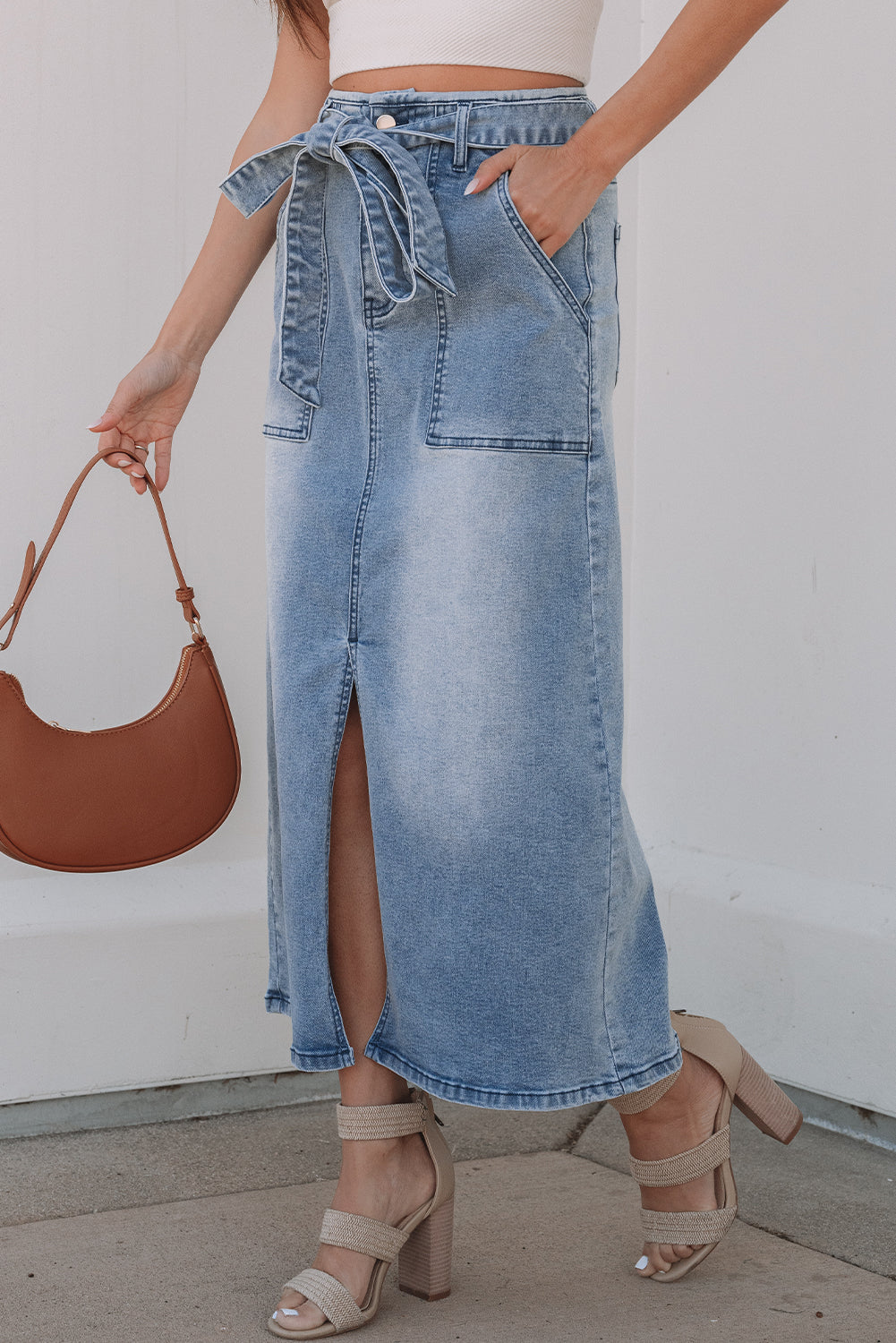 Ariah High Waist Midi Denim Skirt by Threaded Pear - Image 6