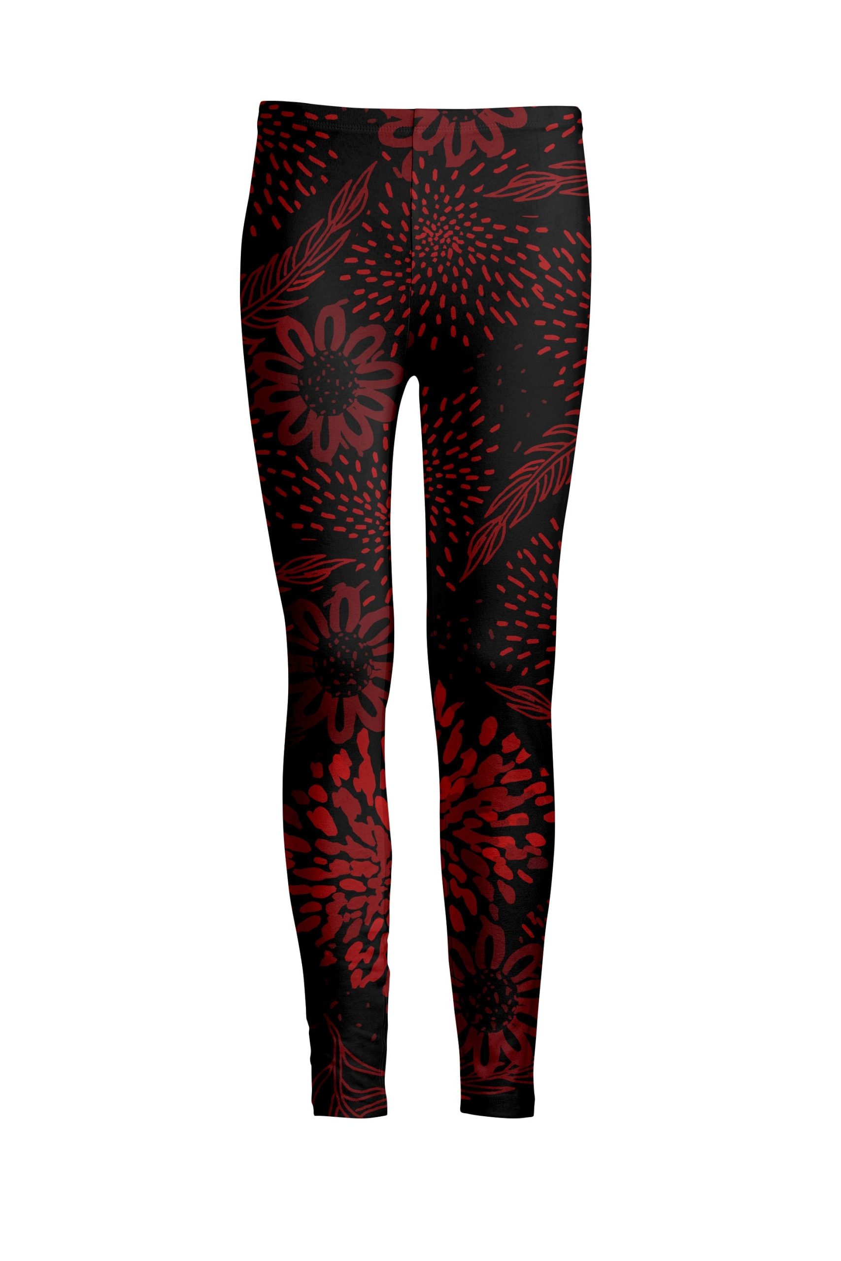 Lily by Firmiana Women's Medium Rise Printed Legging Black & Red Floral Holiday Print - Image 5