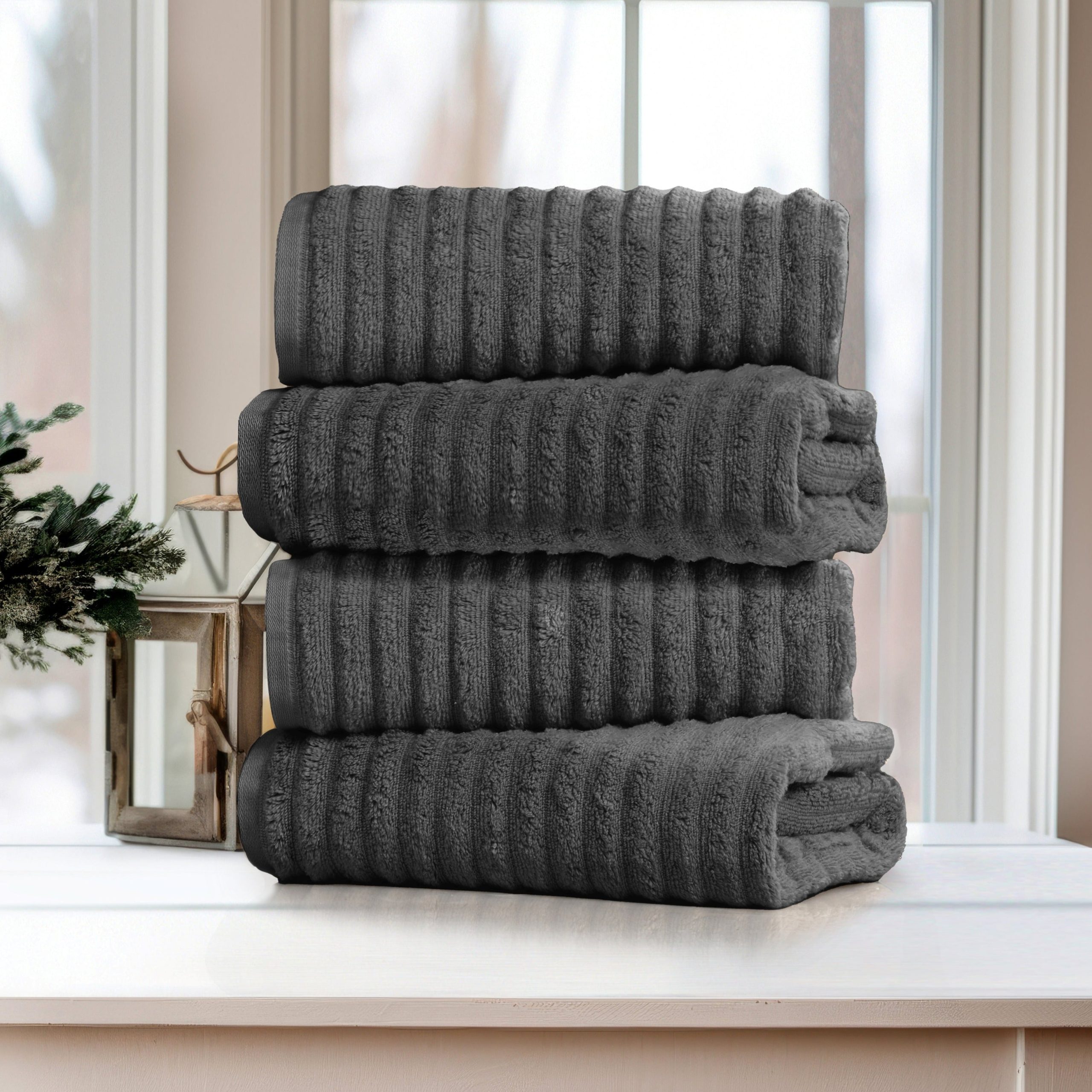 Bed Bath Fashions Bibb Home 4 Pack Ribbed Egyptian Cotton Bath Towel Set - Image 2