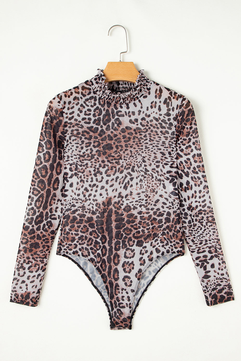 Leopard Smocked Neck Mesh Long Sleeve Bodysuit by Threaded Pear - Image 6