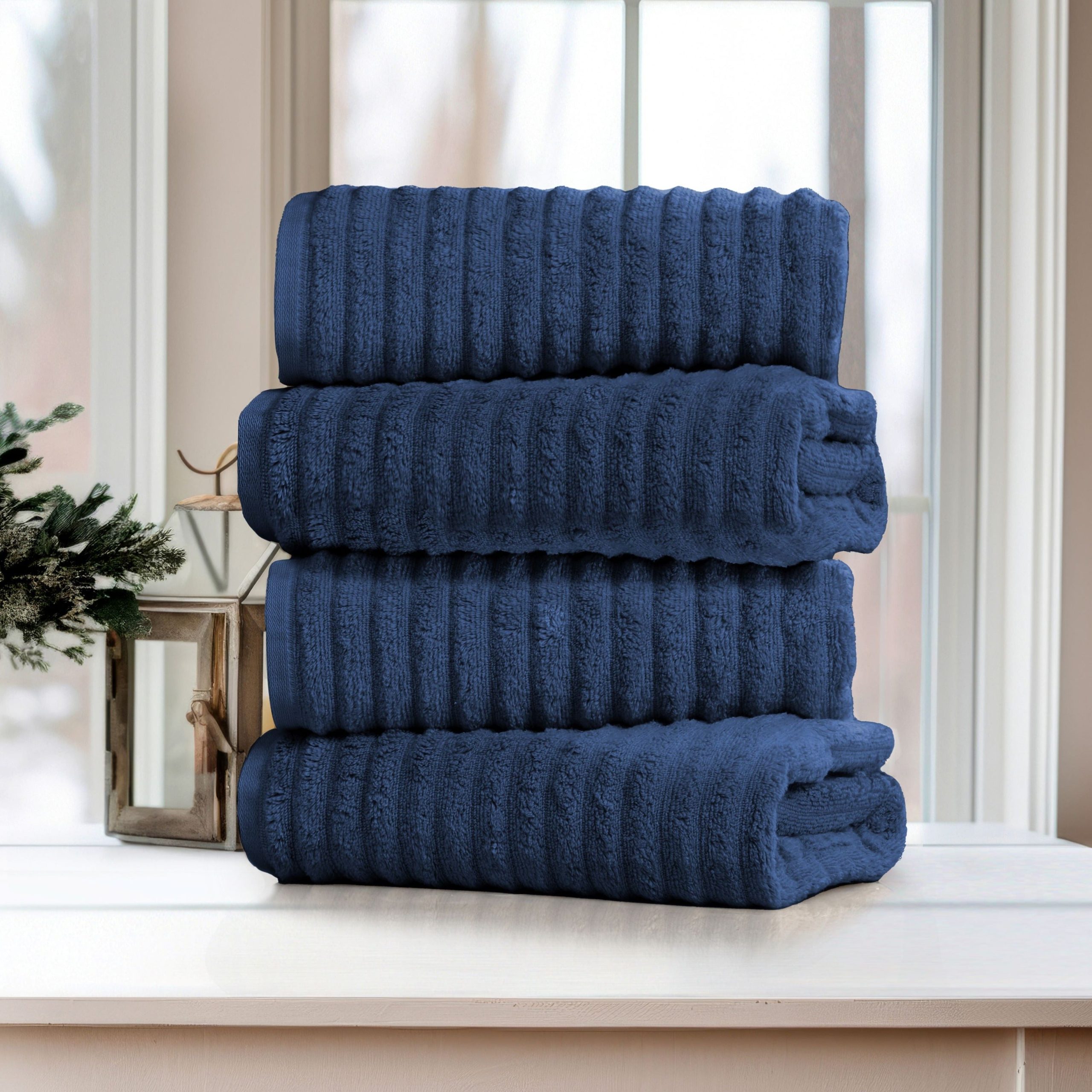 Bed Bath Fashions Bibb Home 4 Pack Ribbed Egyptian Cotton Bath Towel Set - Image 3