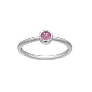 callura Silvertone CZ Birthstone Stackable Solitaire Ring ?C October Pink Tourmaline