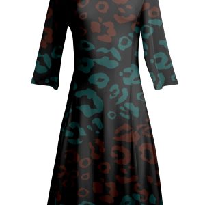 Lily by Firmiana Women's ¾ Sleeve Fit-and-Flare Dress Black & Red Rose Print