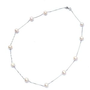 White Freshwater Pearl Station Chain Necklace