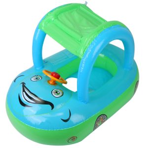 Fresh Fab Finds Baby Inflatable Pool Float Car Shaped Toddler Swimming Float Boat Pool Toy Infant Swim Ring Pool with Sun Protection Canopy for 1-3 Year-Old Kids Infa