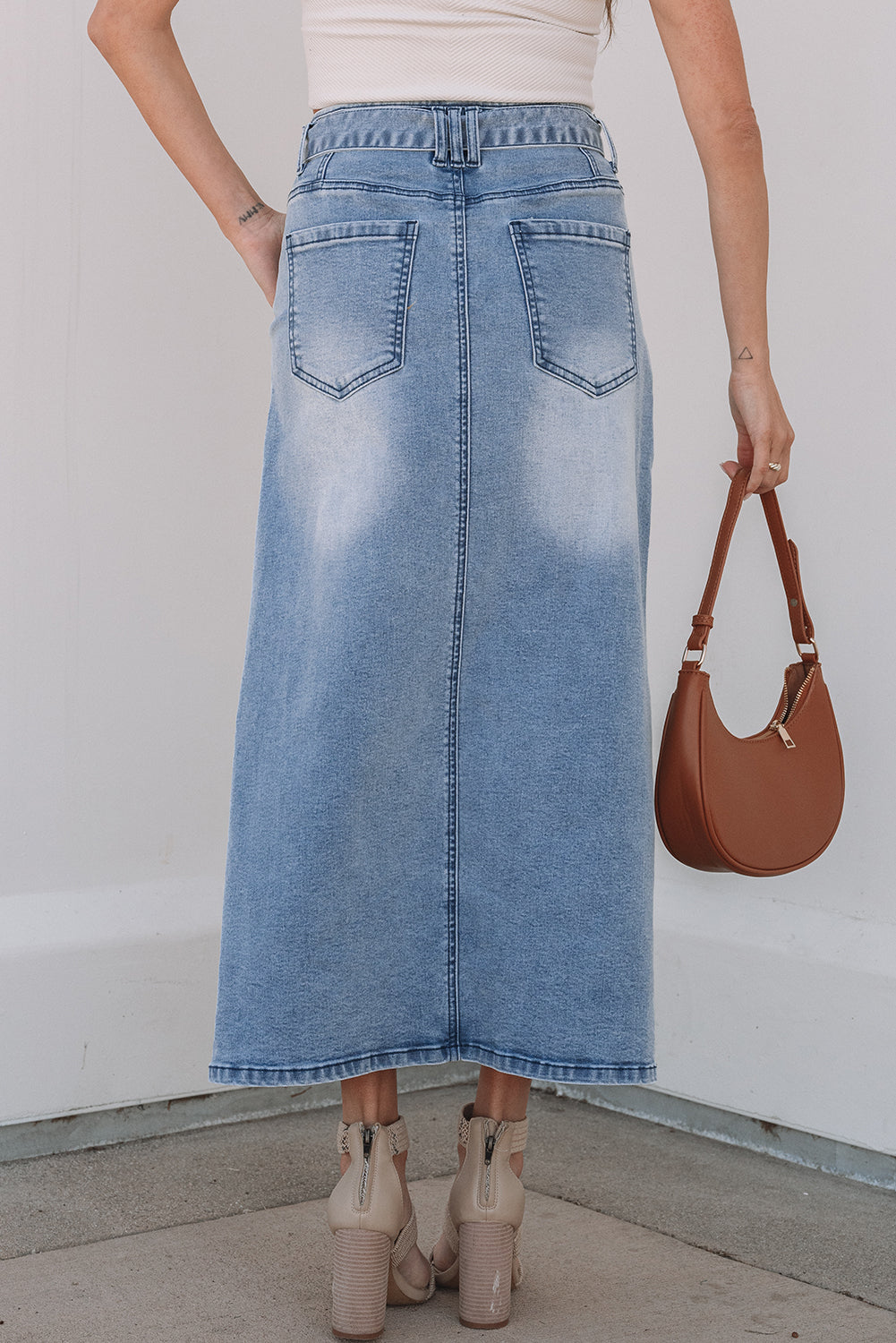 Ariah High Waist Midi Denim Skirt by Threaded Pear - Image 2