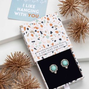 Don't AsK Blue Howlite Crystal Pavé Stud Earrings