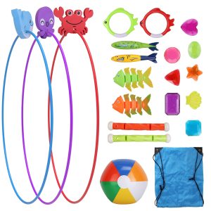 Fresh Fab Finds 24Pcs Diving Toys. Pool Toys for Kids. Swim Thru Rings. Torpedoes. Gems
