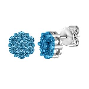 V3 Jewelry Sterling Silver Natural Blue Diamond Stud Earrings