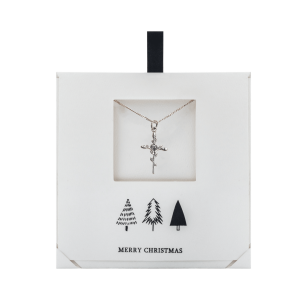 Ag Sterling Cross Rose Pendant Necklace on Holiday Card